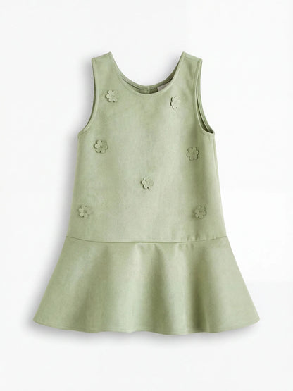 Kids Floral Faux Suede Girls' Dress Set