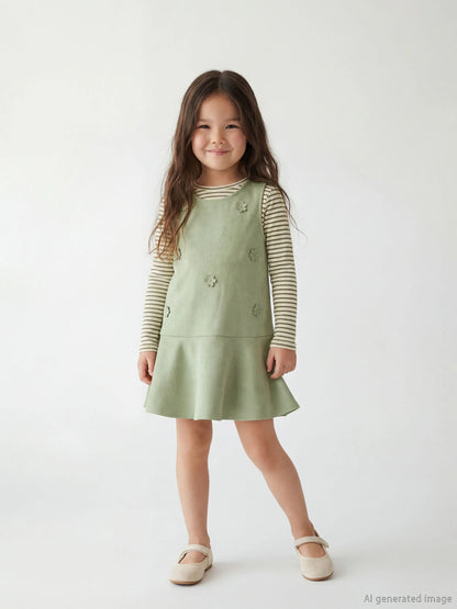 Kids Floral Faux Suede Girls' Dress Set