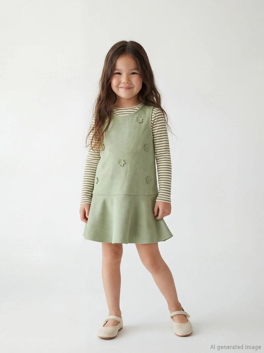 Kids Floral Faux Suede Girls' Dress Set
